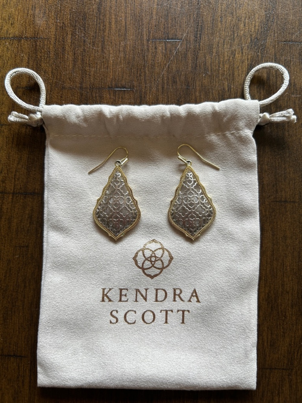 Kendra Scott Gold and Silver Filigree Teardrop Earrings